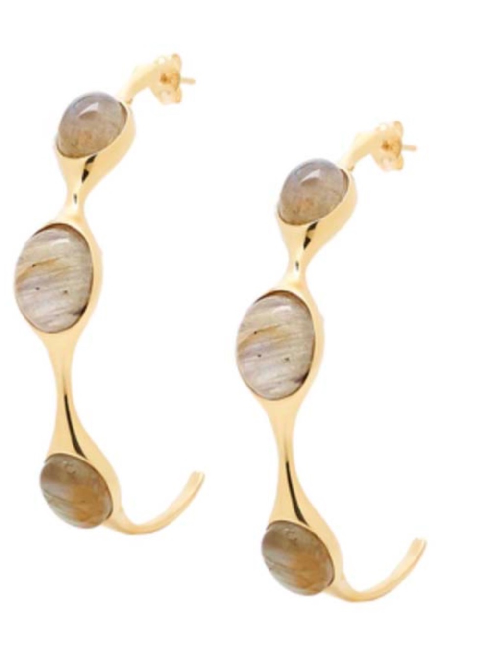 EARRINGS, LABRADORITE STERLING SILVER & YELLOW GOLD PLATE HALF HOOP, by CHATEAU